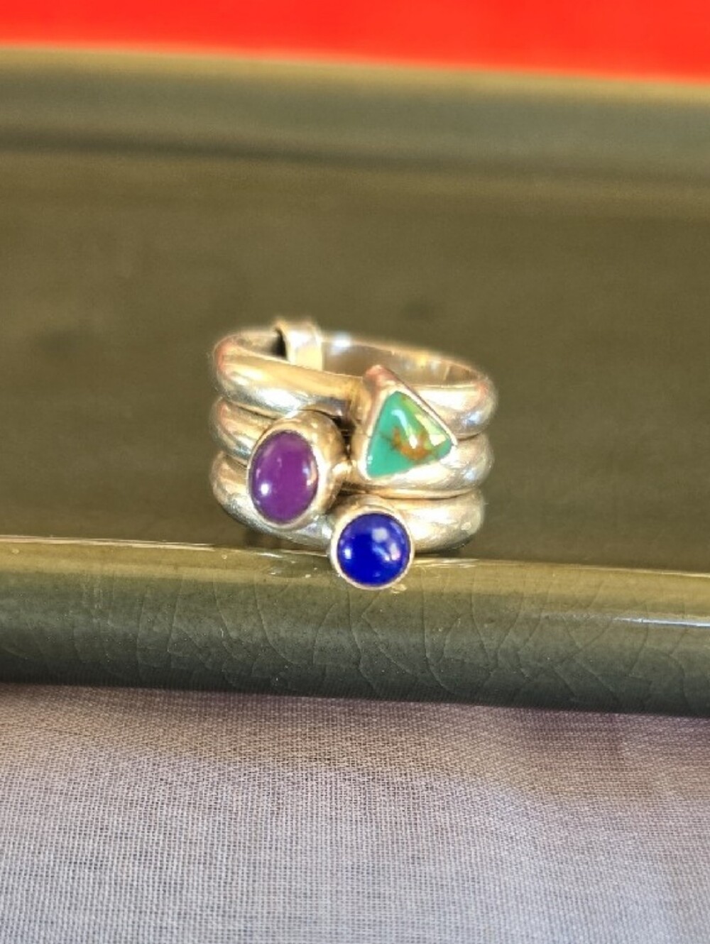 Sterling Silver Turquoise Lapis Sugilite Multi Band Statement Ring Sz 7 - Picture 2 of 11